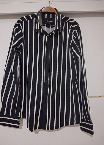 Siyah Beyaz Çizgili Uzun Kollu Gömlek - Görsel 5