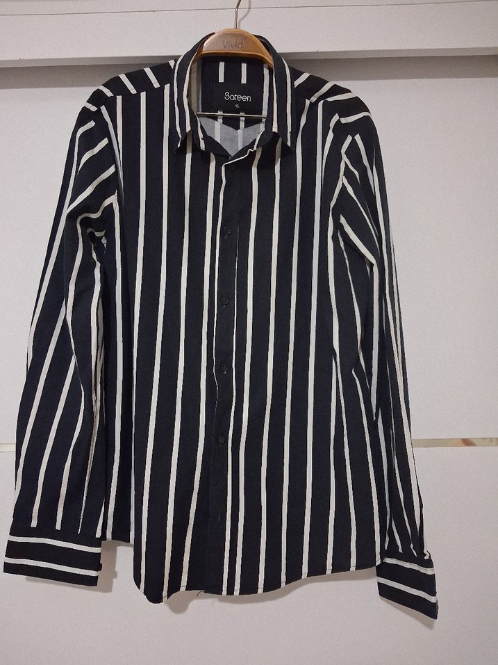 Siyah Beyaz Çizgili Uzun Kollu Gömlek - Görsel 5