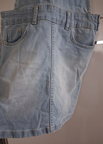 Kadın Mavi Jean Midi Salopet - Görsel 8