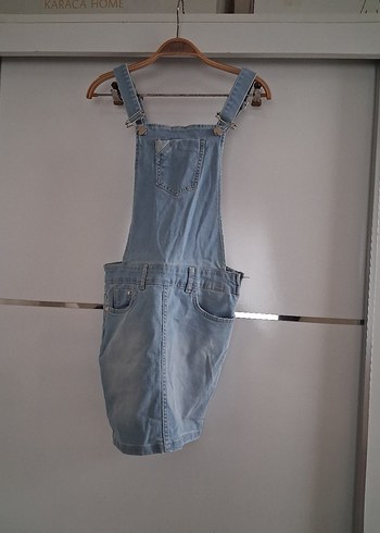 Kadın Mavi Jean Midi Salopet - Görsel 4