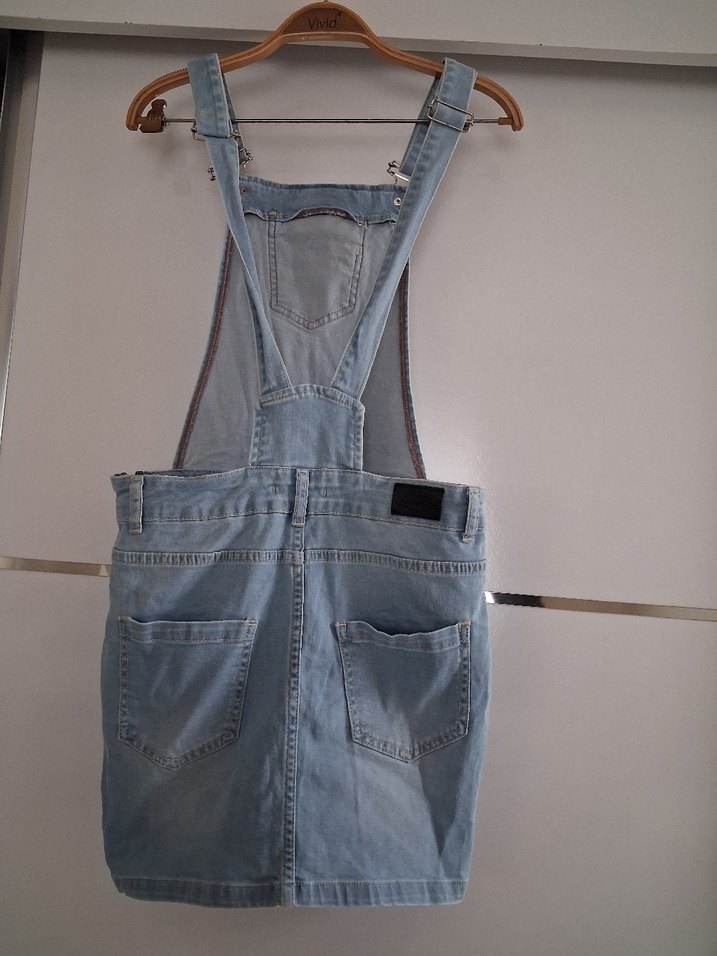 Kadın Mavi Jean Midi Salopet - Görsel 2