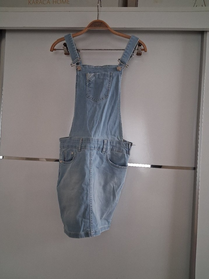 Kadın Mavi Jean Midi Salopet - Görsel 4