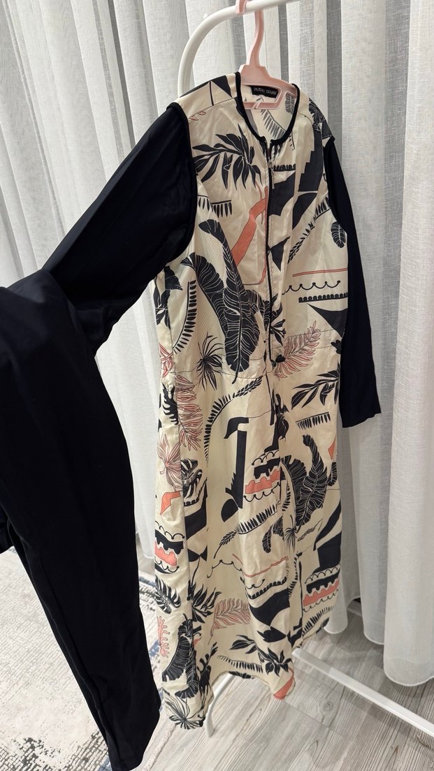 Pudra  tasarım marka Uzun desenli tesettür mayo - Görsel 2