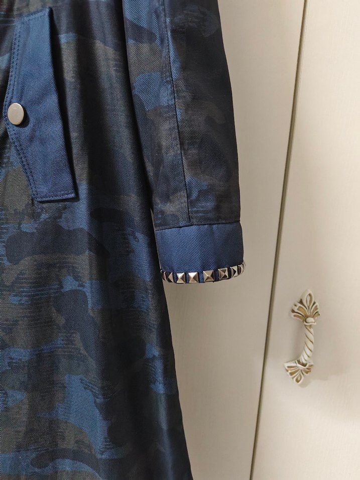 Lacivert Batik Desenli Uzun Kot Kaban - Görsel 5