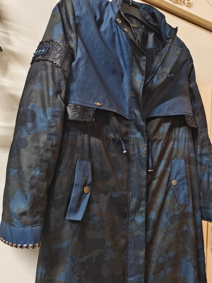 Lacivert Batik Desenli Uzun Kot Kaban - Görsel 3