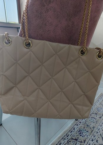 Bej Zincir Detaylı Deri Kadın Çanta - Görsel 3