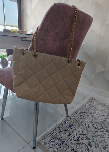 Bej Zincir Detaylı Deri Kadın Çanta - Görsel 2