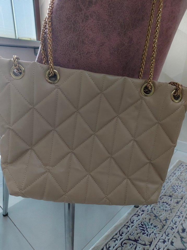 Bej Zincir Detaylı Deri Kadın Çanta - Görsel 3