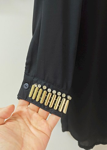 taş Detaylı Siyah Uzun Kollu Bohem Tunik - Görsel 3