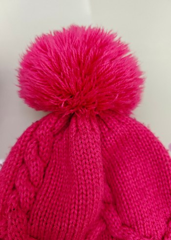 Pembe Nakışlı Örgü Bere ve Atkı Seti - Görsel 5