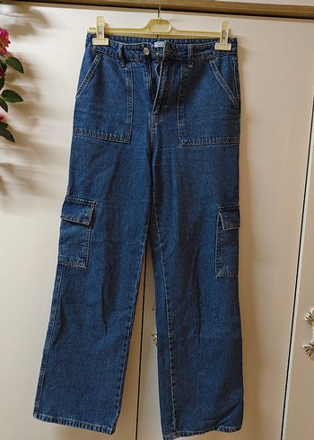 Lacivert Bol Kesim Kemerli Kadın Denim Pantolon