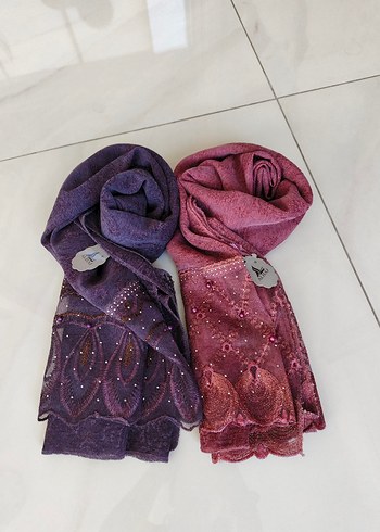 Gucci İnci İşlemeli Mor ve Pembe Kadın Şal