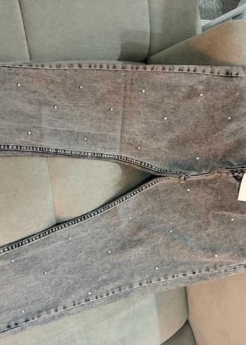Diğer Tas Detayli Koyu Gri Denim Jean