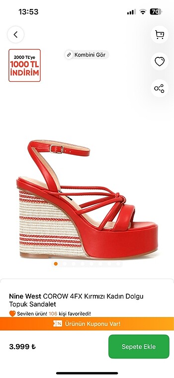 Ninewest dolgu topuk