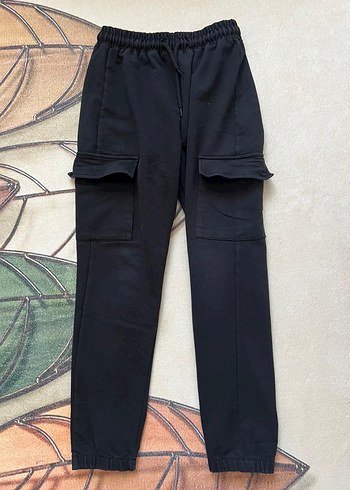 Çocuk Kamuflaj Desenli Siyah Bol Paça Pantolon