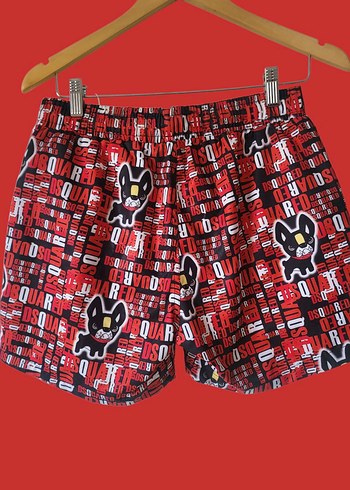 Renkli Baskılı Kırmızı Mini Erkek Şort - Görsel 2