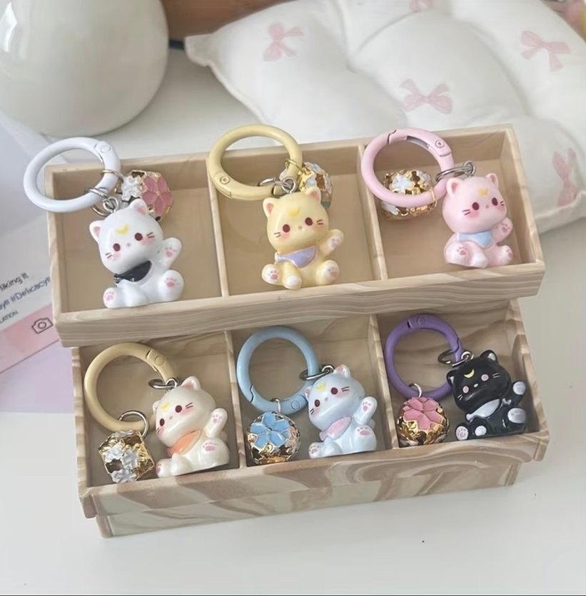 Zilli kedi figürlü charm anahtarlık - Görsel 3