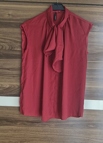 s Beden bordo Renk Kolsuz saten bluz