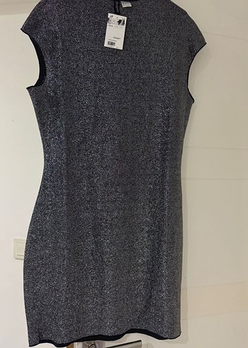 Kolsuz V Yaka Gri Midi Triko Elbise H&M M beden