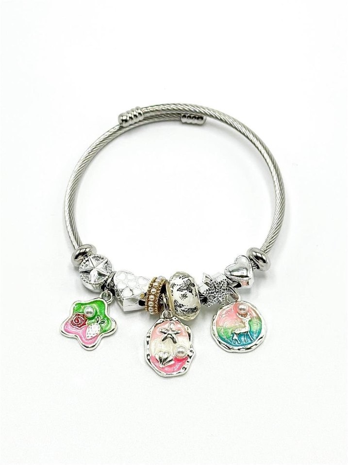 PEMBE TEMALI TAŞLI ÇELİK PANDORA - Görsel 3