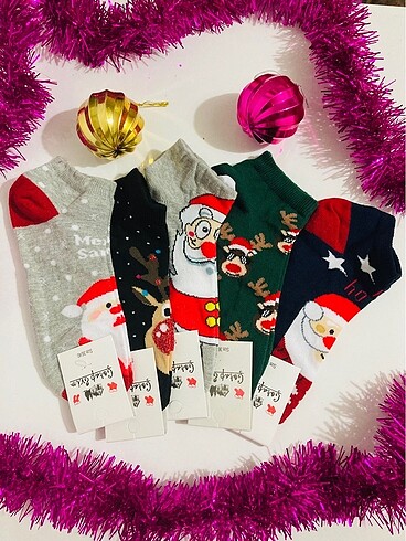  Yeniyıl Noel babalı 5 çift çorap