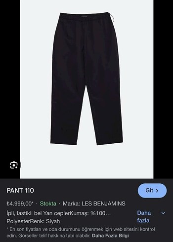 LES BENJAMINS Siyah Paraşüt kumaş Pantolon