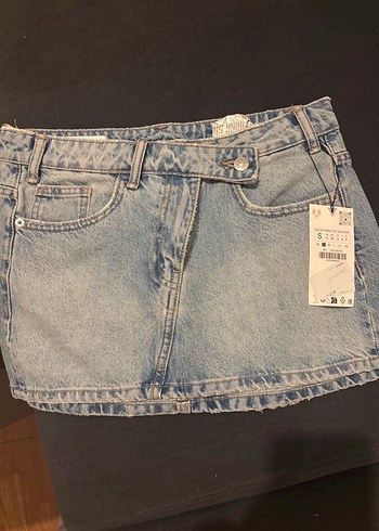 Gri Baskılı Mini Kot Etek Zara
