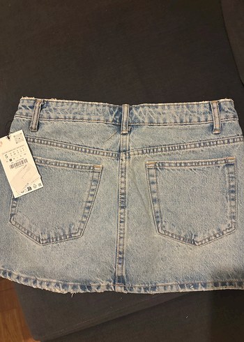 s Beden Gri Baskılı Mini Kot Etek Zara