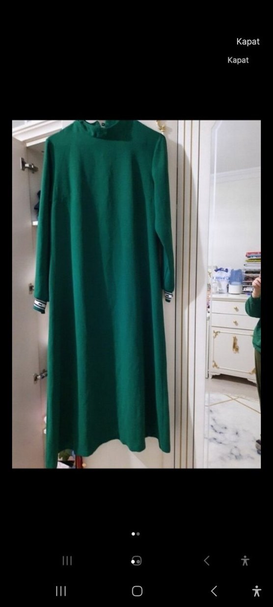 Kadın Haki Uzun Kollu Yüksek Yakalı Elbise tunik - Görsel 2