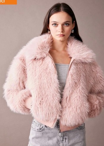 Defacto Pembe Peluş Kadın Kısa Kaban
