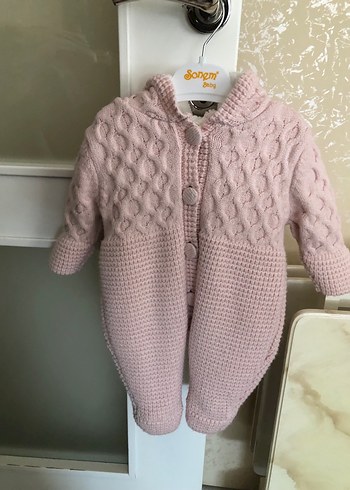 Kapüşonlu Pembe Örgü Bebek Tulumu - Görsel 3