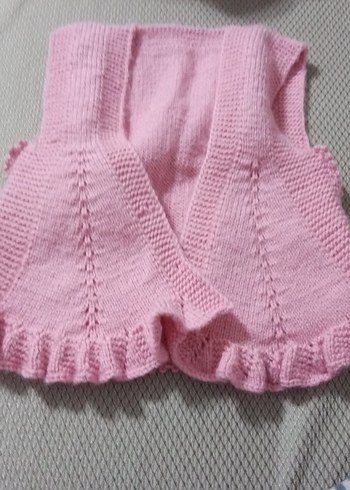 Kız Çocuk Pembe Örgü Kolsuz Yelek - Görsel 4