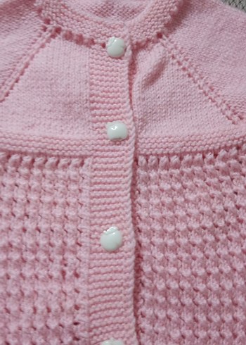 Kız Çocuk Pembe Kısa Kollu Örgü Hırka - Görsel 5