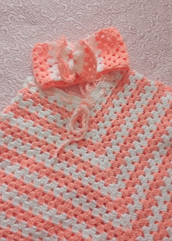 Kız Çocuk Renkli Örgü Panço ve Saç Bandı - Görsel 7