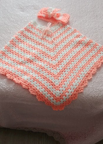 Kız Çocuk Renkli Örgü Panço ve Saç Bandı - Görsel 2