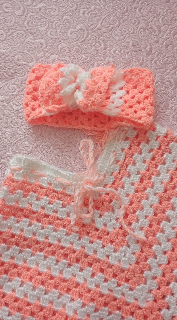 Kız Çocuk Renkli Örgü Panço ve Saç Bandı - Görsel 3