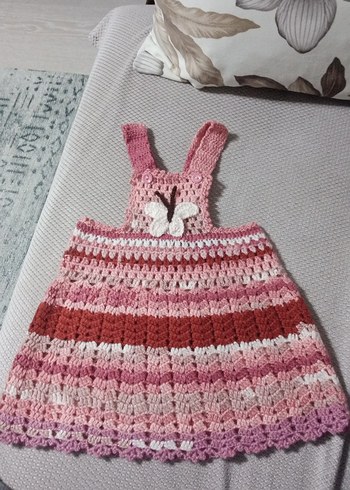 Kız Çocuk Örgü Askılı Elbise - Görsel 3