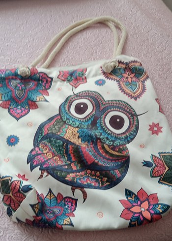 Renkli Bohem Baykuş Desenli Plaj Çantası - Görsel 4