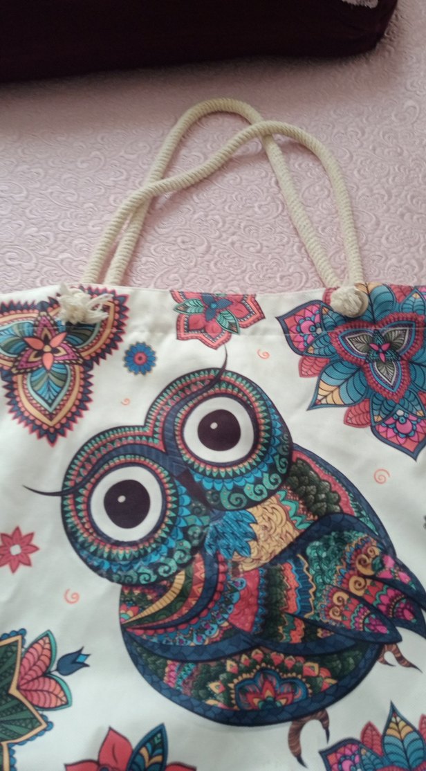 Renkli Bohem Baykuş Desenli Plaj Çantası - Görsel 2