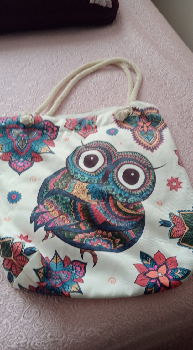 Renkli Bohem Baykuş Desenli Plaj Çantası - Görsel 4