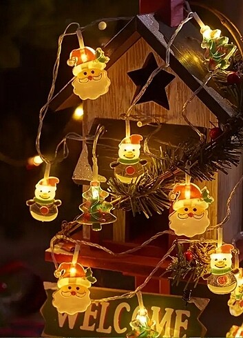 10 Adet KLasik Noel LED ISık Dizisi - Noel Baba, Kardan Adam ve