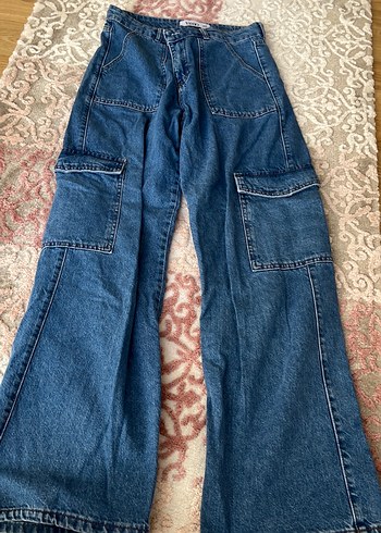 Kadın Mavi Gevşek Kesim Denim Midi Pantolon