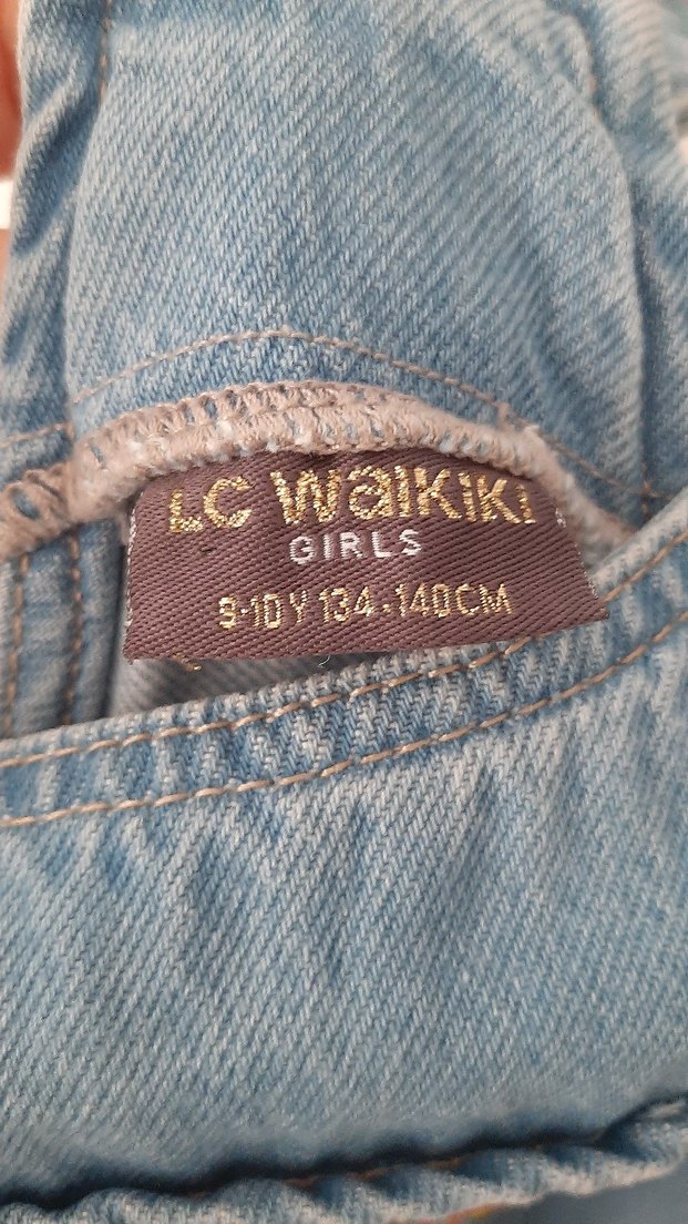 #lcw Kız çocuk Renkli Payetli Kot Salopet elbise. - Görsel 3