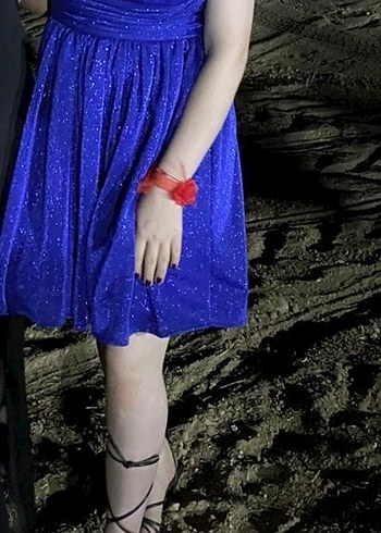 Mavi Askılı Midi Elbise - Görsel 2