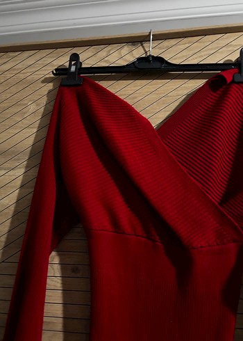 Bordo V Yaka Uzun Triko Elbise - Görsel 2