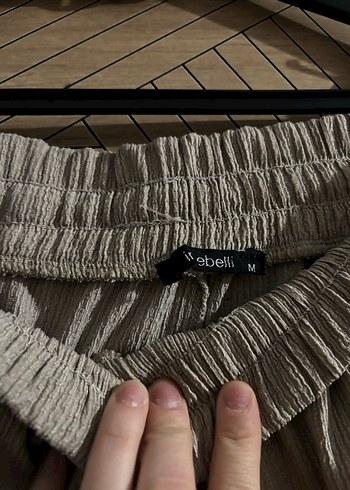 Bej Kadın Keten Piliseli Bol Kesim Pantolon - Görsel 3