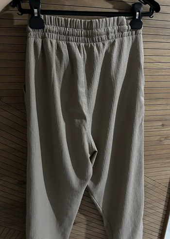 Bej Kadın Keten Piliseli Bol Kesim Pantolon - Görsel 4