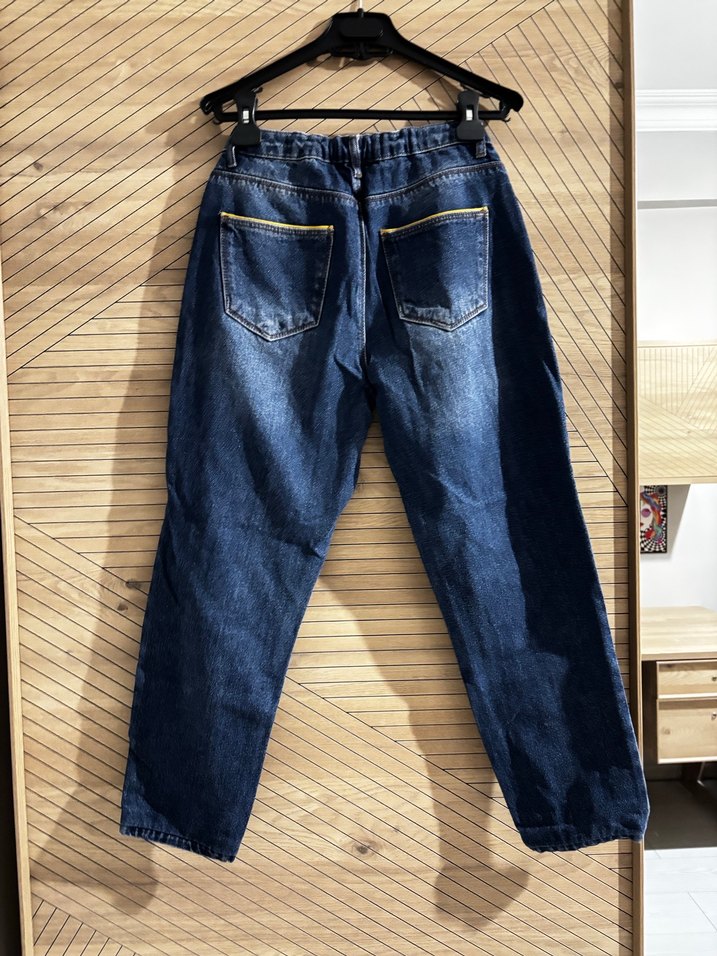 Kadın Payetli Lacivert Bol Kesim Denim Pantolon - Görsel 3