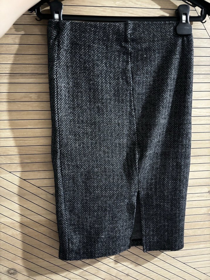 Gri Midi Triko Kadın Kalem Etek - Görsel 3