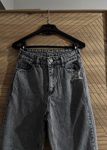 Gri Bol Kesim Kadın Midi Jean - Görsel 2